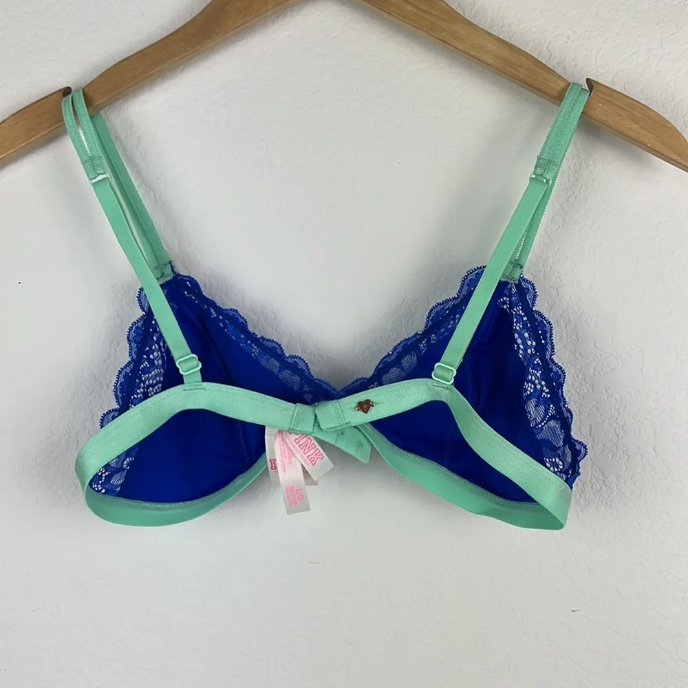 Pink Victoria’s Secret Lace Bra Blue and Teal Size Large New withTags - Picture 5 of 6